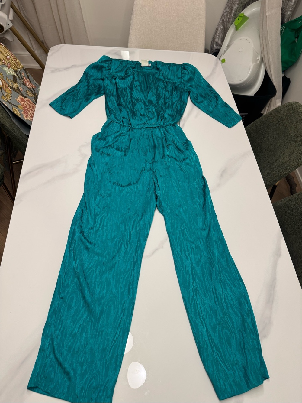 Vintage Textured Teal Jumpsuit made in Canada